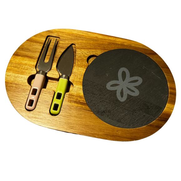 Vintage Wood & Slate Cheese Board Set with Utensils – Mid-Century Modern Style - Picture 6 of 6